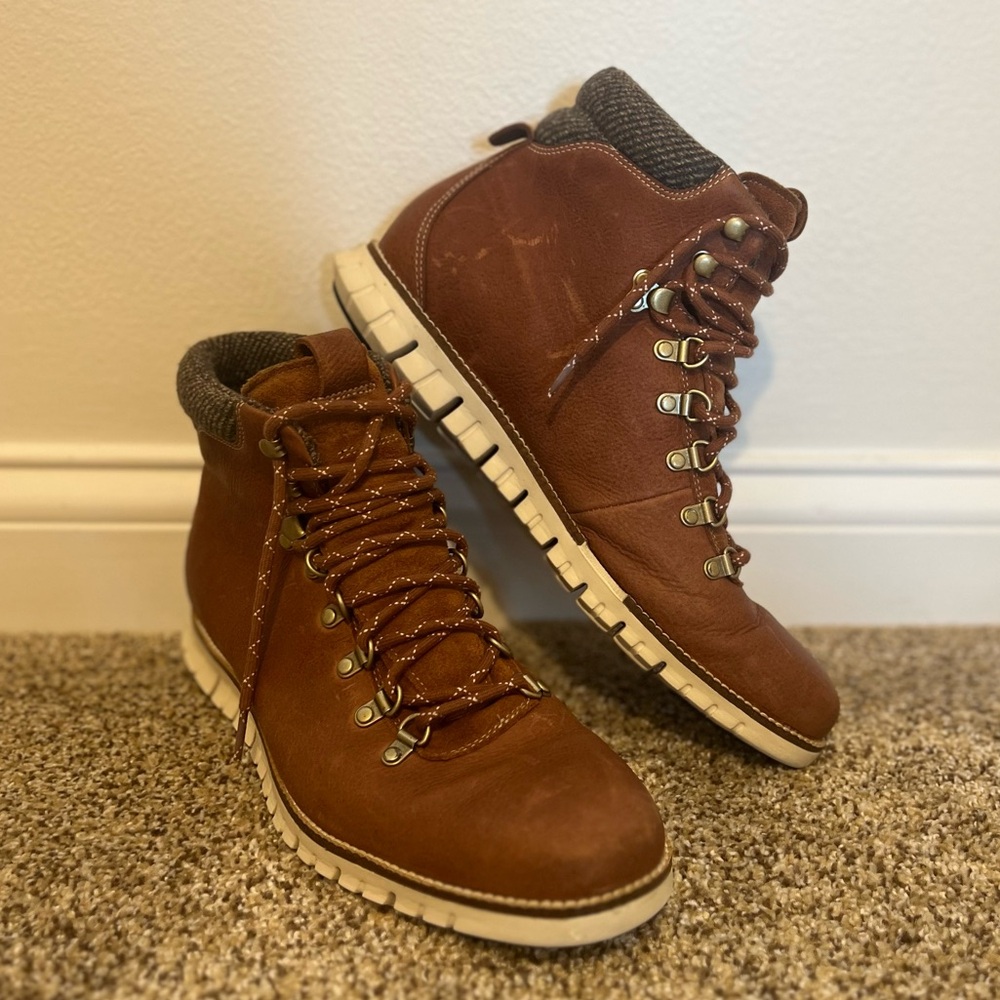 Cole Haan Zerogrand Hiker Water Resistant Leather Boots C27840 Brown Men US 11.